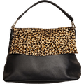 Pehmeä nahkainen käsilaukku Must leopardi
