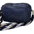 Keinonahkainen laukku ja large laukunhihna Bleu foncé