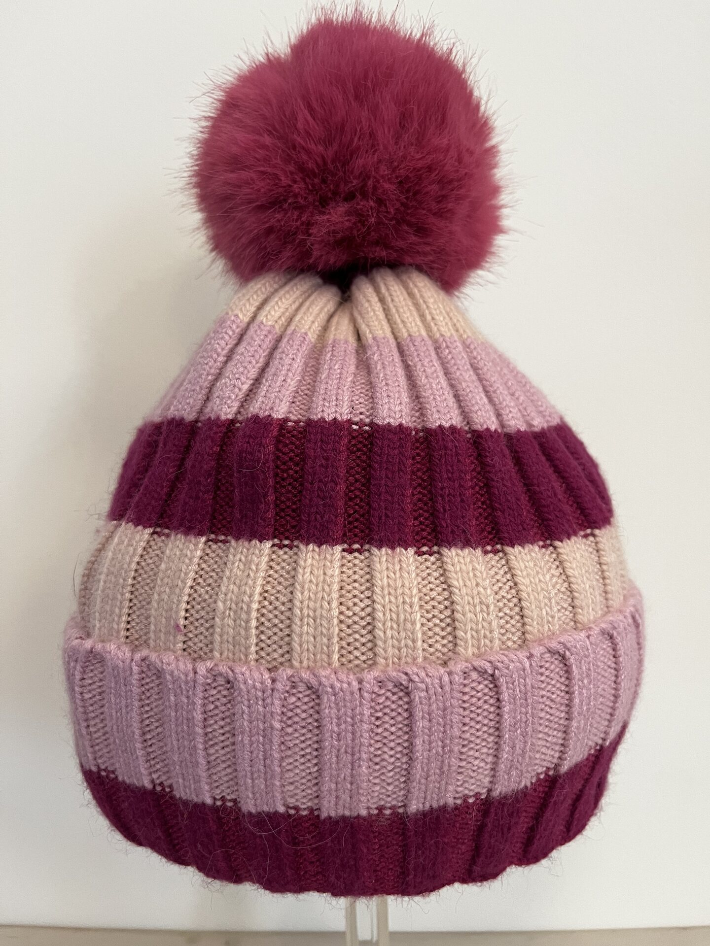 Raidallinen villasekoitepipo Fuksia