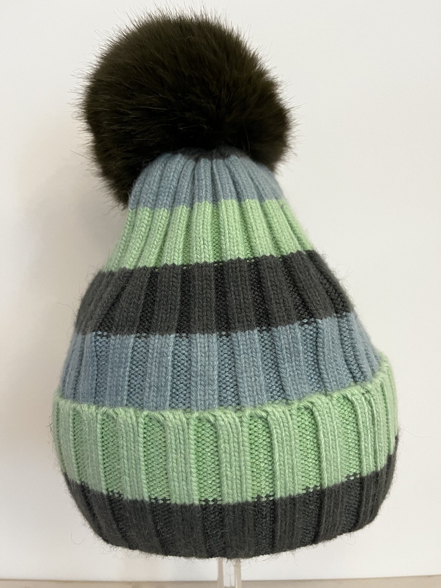 Raidallinen villasekoitepipo Vihreä