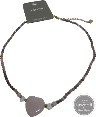 Kaulakoru ruostumatonta terästä vaaleilla kivillä Kaulakoru kivellä Somini 2