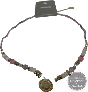 Kaulakoru ruostumatonta terästä vaaleilla kivillä Kaulakoru kivellä Somini 3