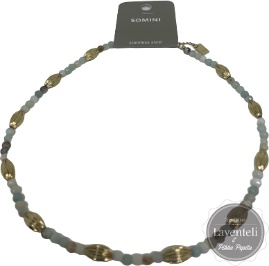 Kaulakoru ruostumatonta terästä vaaleilla kivillä Kaulakoru kivellä Somini 5