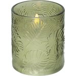Vaaleanvihreä Flamme Leaf led kynttilä lasissa, 12 cm