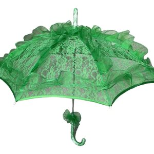 Kirkkaanvihreä rimpsullinen and pitsillinen aurinkovarjo