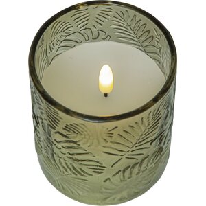 Vaaleanvihreä Flamme Leaf led kynttilä lasissa, 12 cm