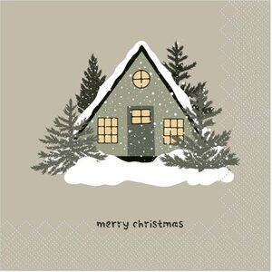 Ib Laursen harmaa Merry Christmas servetti talon kuvalla