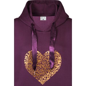 Ze-Ze női luumunvärinen Albi hupparimekko kullanvärisellä sydänprintillä