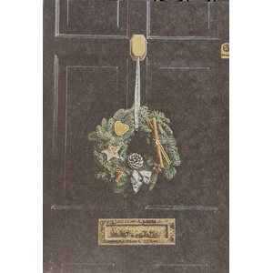 Sköna ting jouluinen postikortti, kranssi ovessa