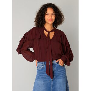 Yest Viininpunainen viskoosipaita Cicely röyhelöillä