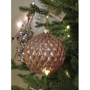 Shishi pink/gold glass ornament, 8 cm