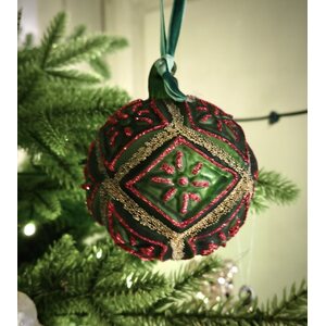 Shishi Lasinen vihreä/punainen joulupallo, 6 εκ.