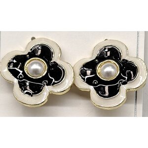 Mustavalkoiset kukka klipsikorvakorut