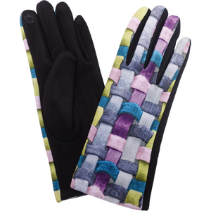 Värikkäät sormikkaat nauhakuviolla