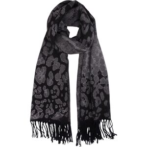 Musta/harmaa leopardikuviollinen huivi