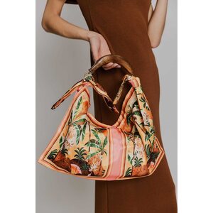 Tropical print laukku puukahvalla
