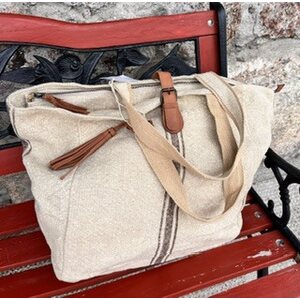 Luonnonvalkoinen juuttikassi | Tilava shopper-laukku ostoksille ja rannalle