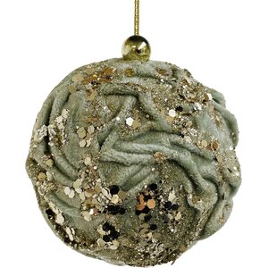 Shishi light green velvet ball ornament with gold glitter, 8 cm