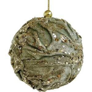 Shishi vaaleanvihreä samettipallo kultakoristein, 10 cm