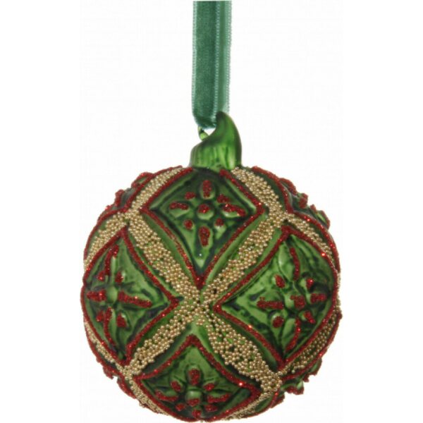 Shishi Lasinen vihreä/punainen joulupallo, 6 cm