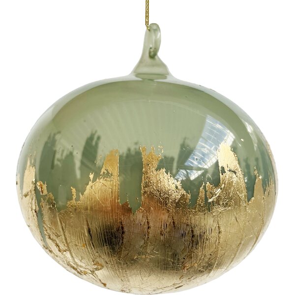 Shishi green glass ball ornament with gold, 12 cm