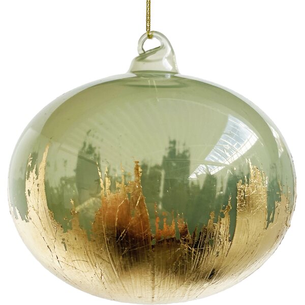 Shishi grün glass ball ornament with gold bottom, 10 cm