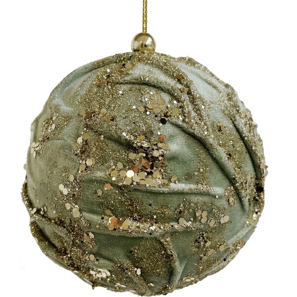Shishi light green velvet ball ornament with gold glitter, 12 cm